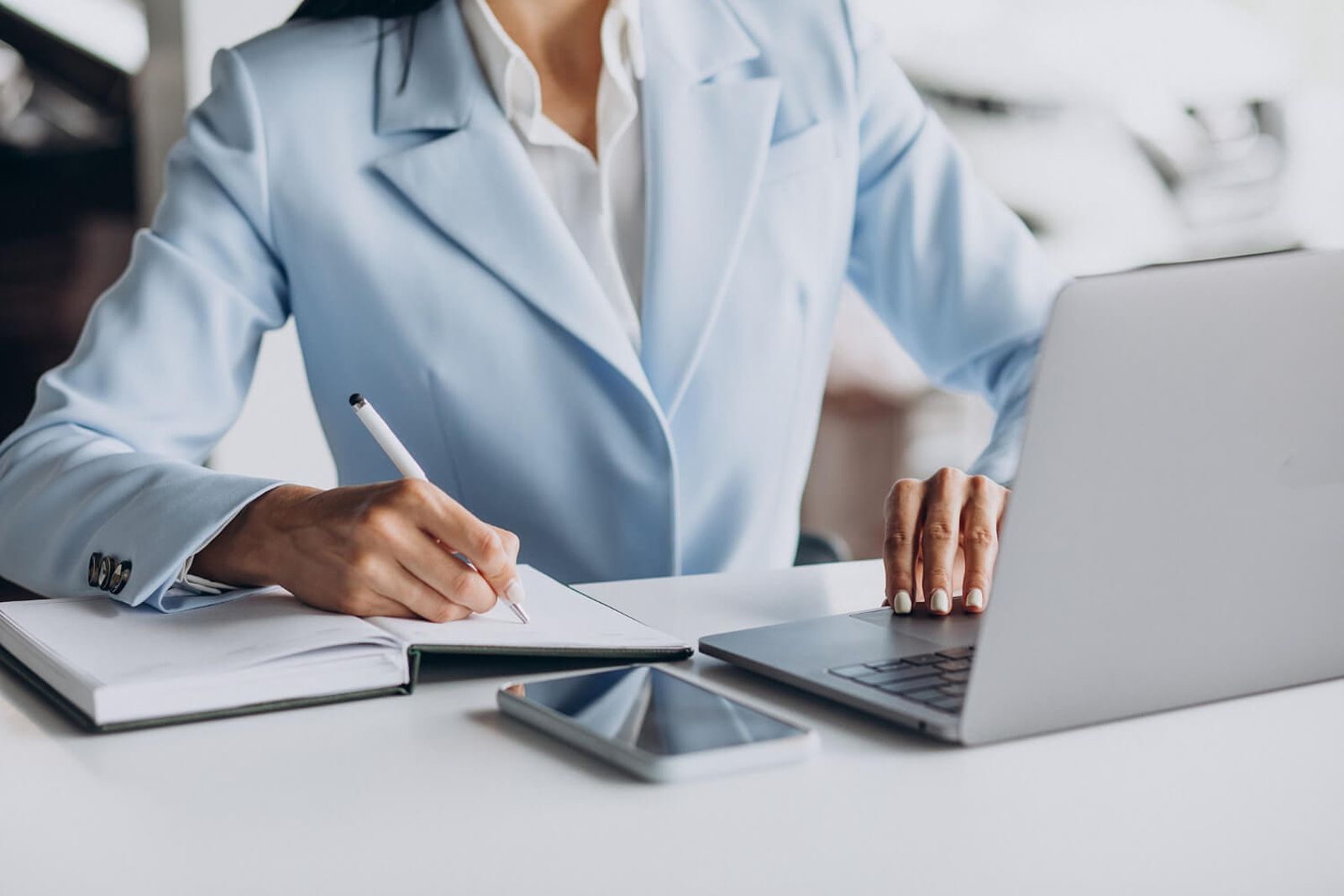 Female attorney working in office on the computer